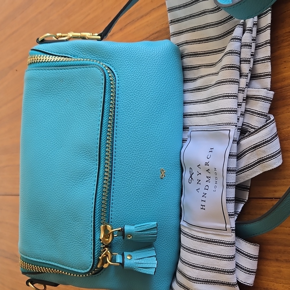 Blue Leather Anya Hindmarch Crossbody Bag with Dustbag